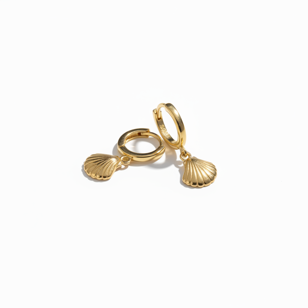 Gold Shell Huggie Earrings New Position