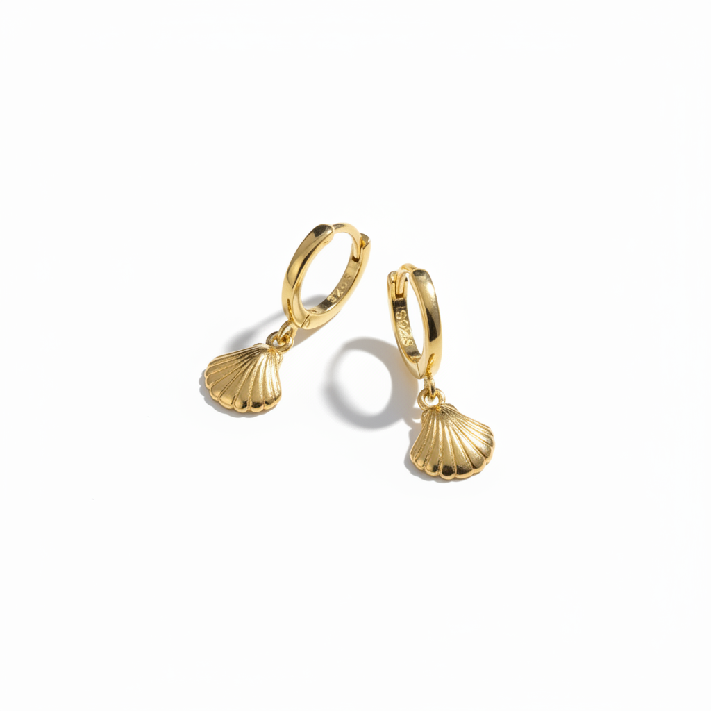 Gold Shell Huggie Earrings – No Pearls