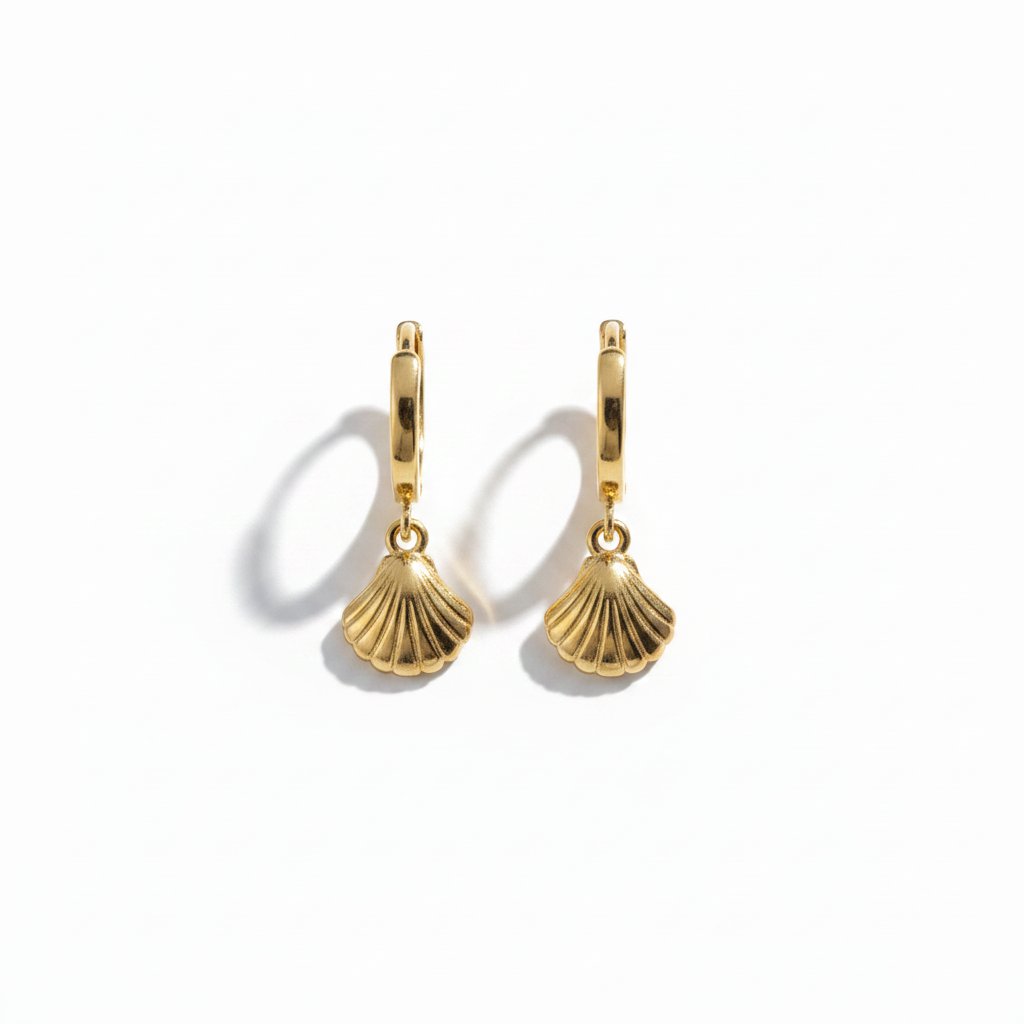 Gold Shell Huggie Earrings