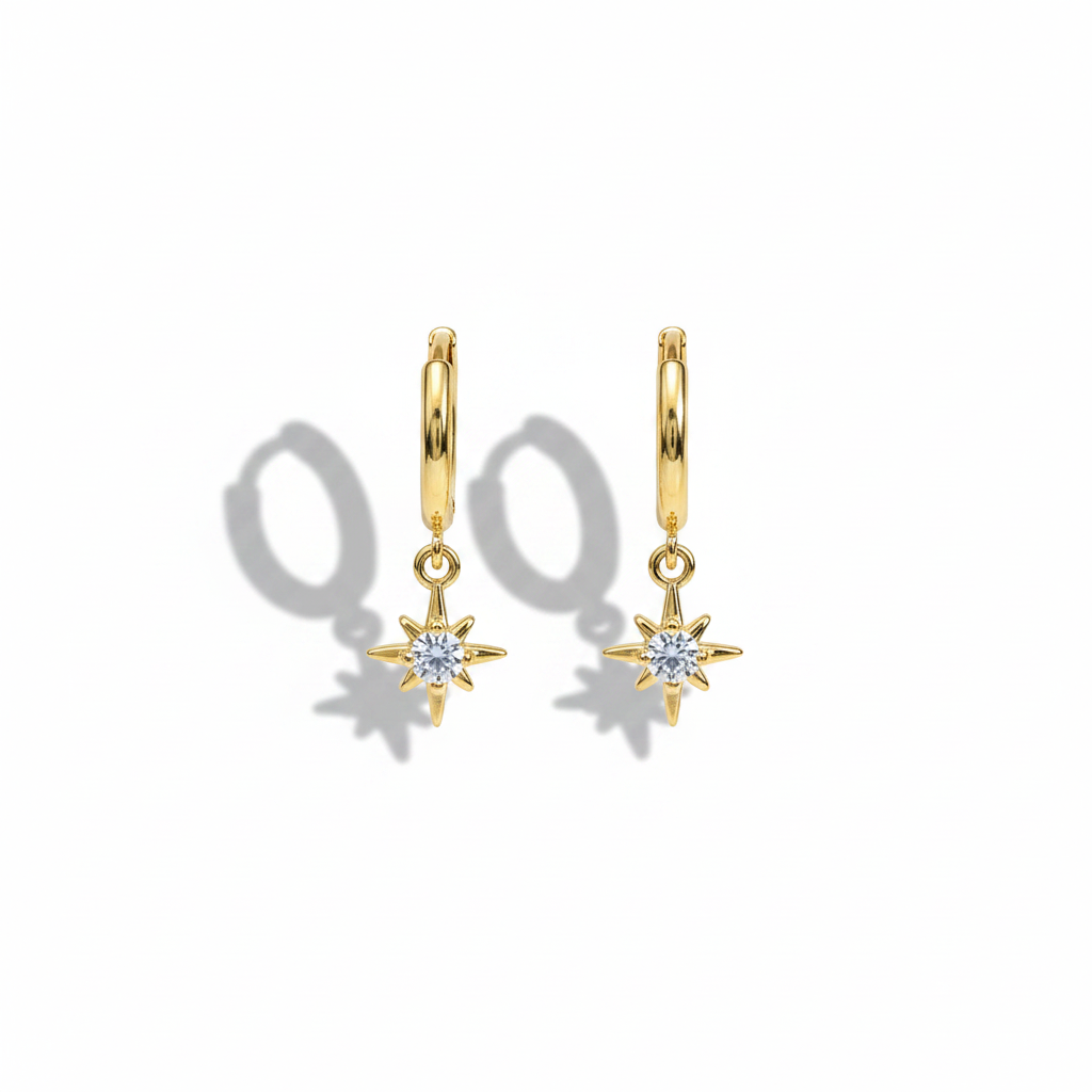 Gold Star Hoop Earrings on White