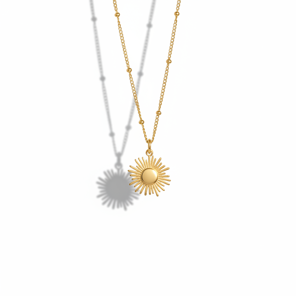 Gold Sun Pendant Necklace – White Background