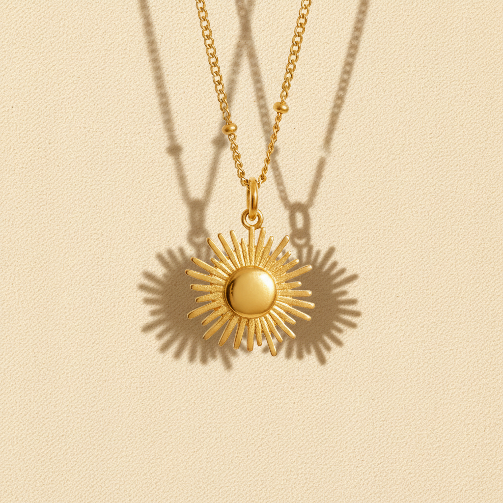 Gold Sun Pendant on Warm Canvas
