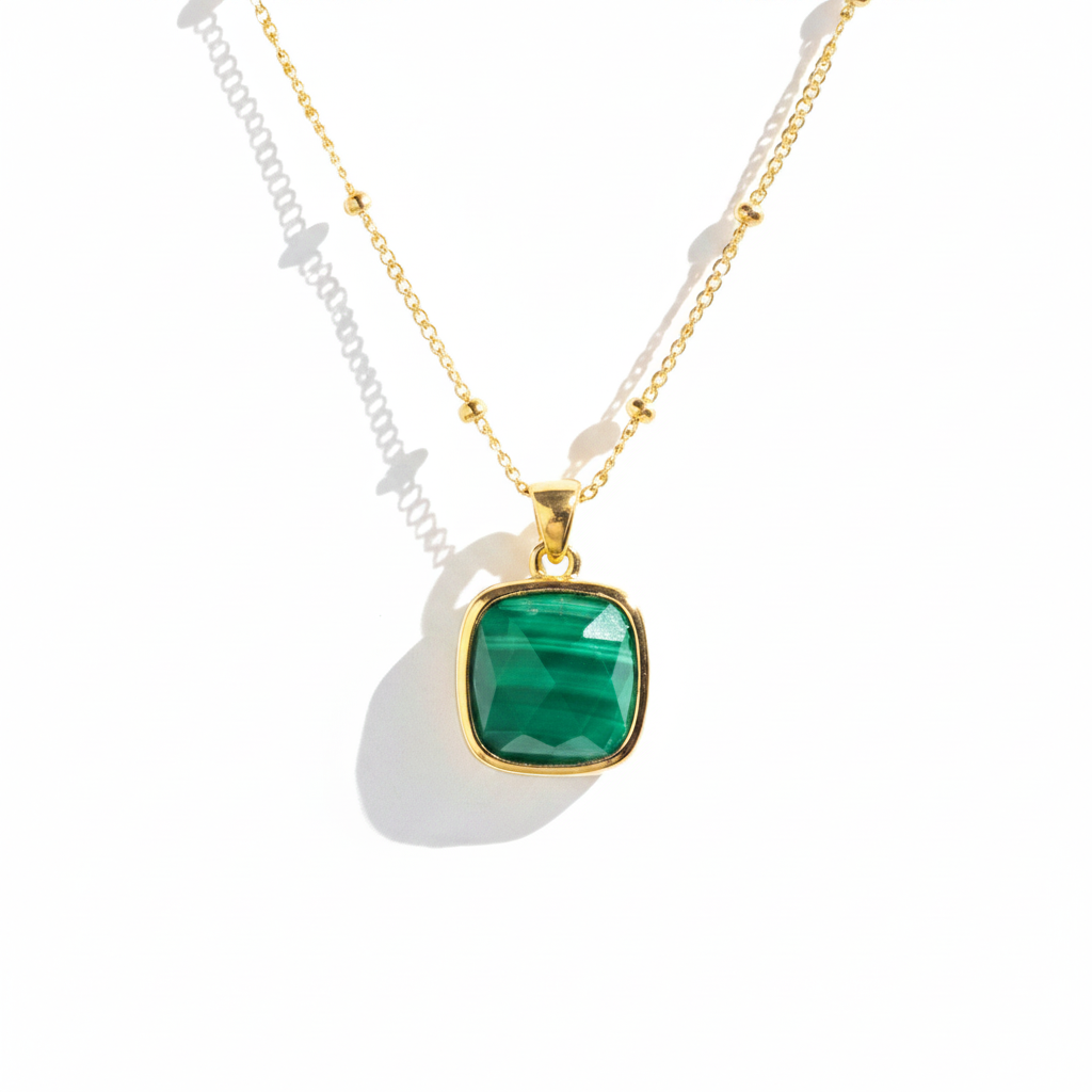 Green Malachite Pendant Necklace – White Background