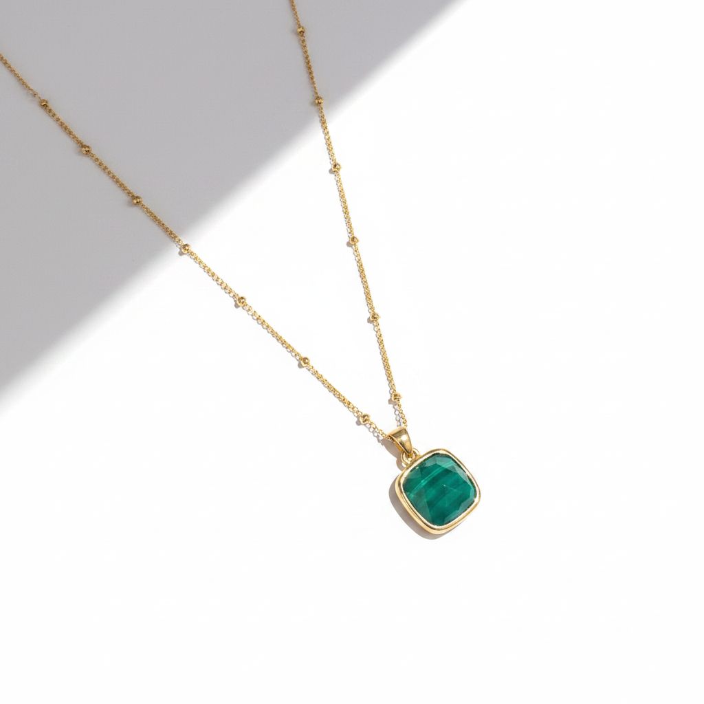 Green Onyx Pendant Necklace on White