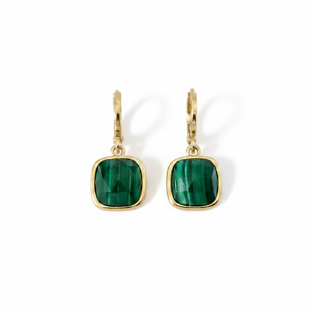 Malachite Earrings on Pure White Background
