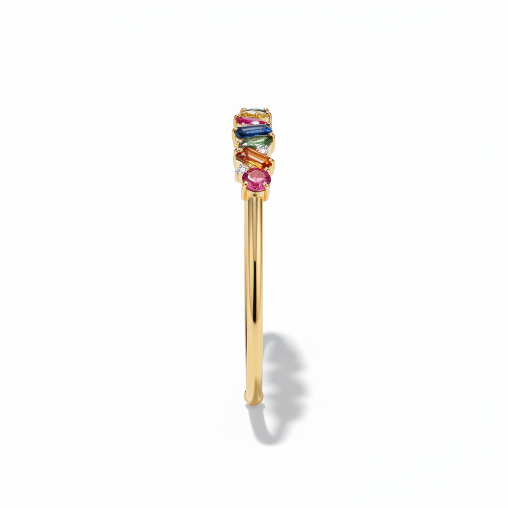 Multicolour Gemstone Gold Cuff Bangle – Side Profile