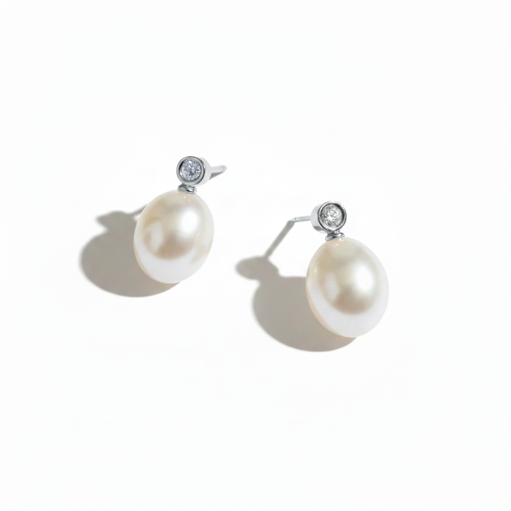 Pearl and Rhodium Drop Earrings