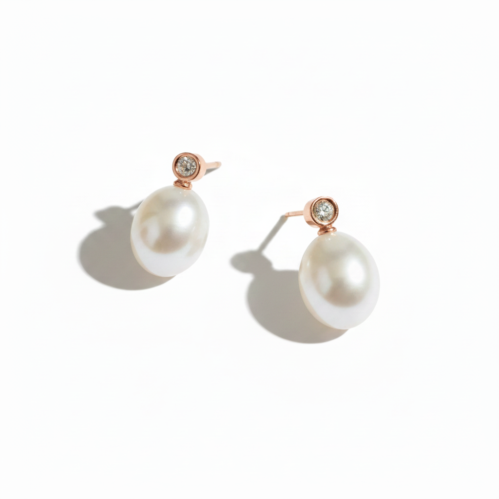 Pearl and Rose Gold Drop Earrings