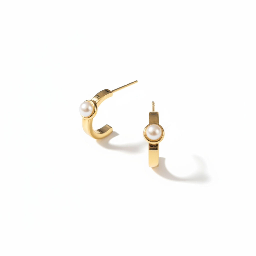Pearl Hoop Earrings Three-Quarter View
