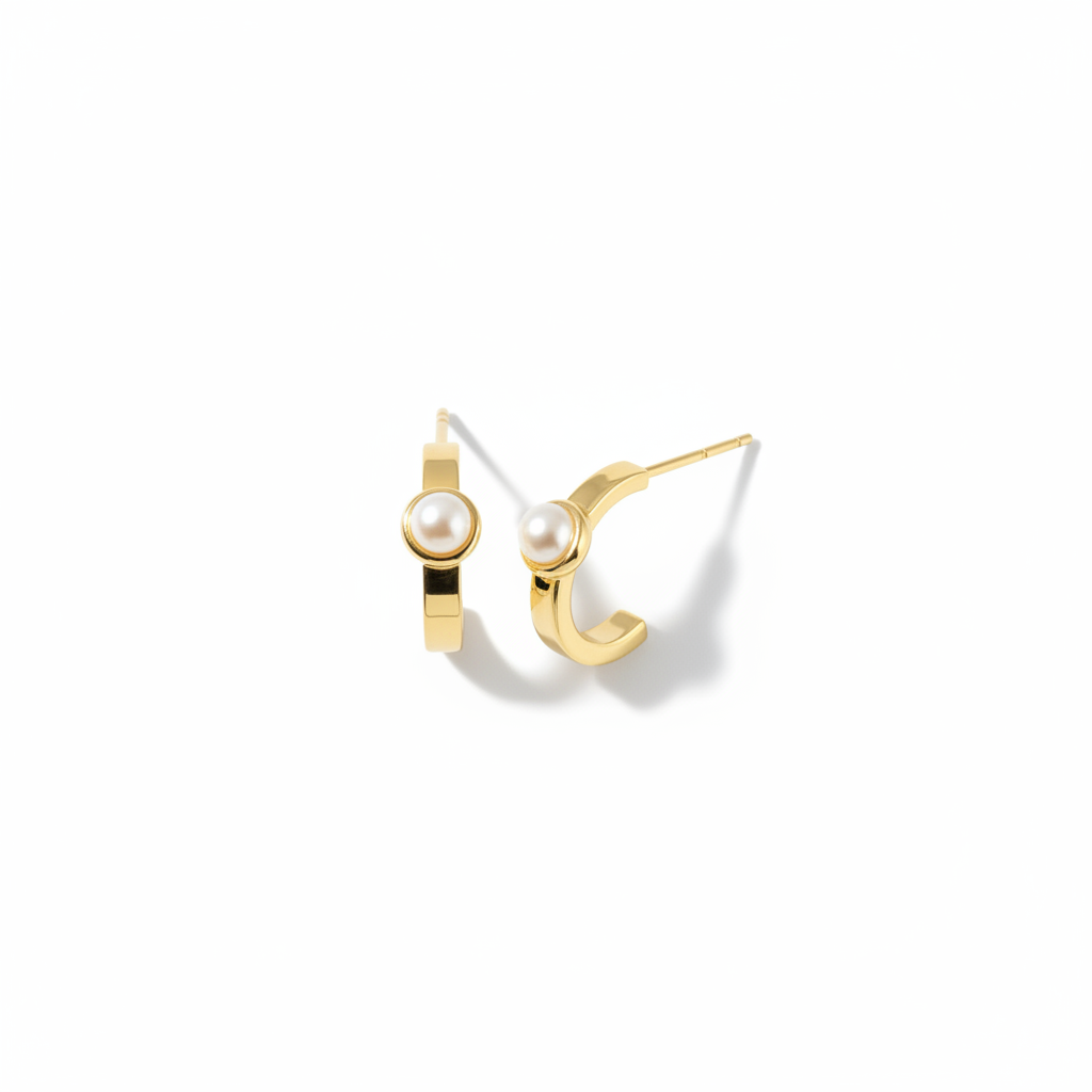 Pearl Hoop Earrings Top-Down Flat Lay