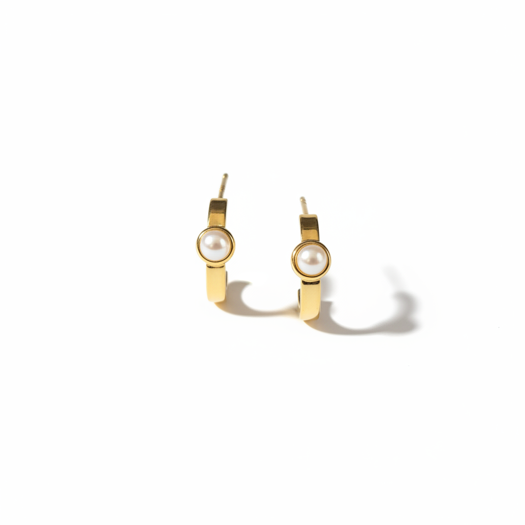 Pearl Hoop Earrings White Background