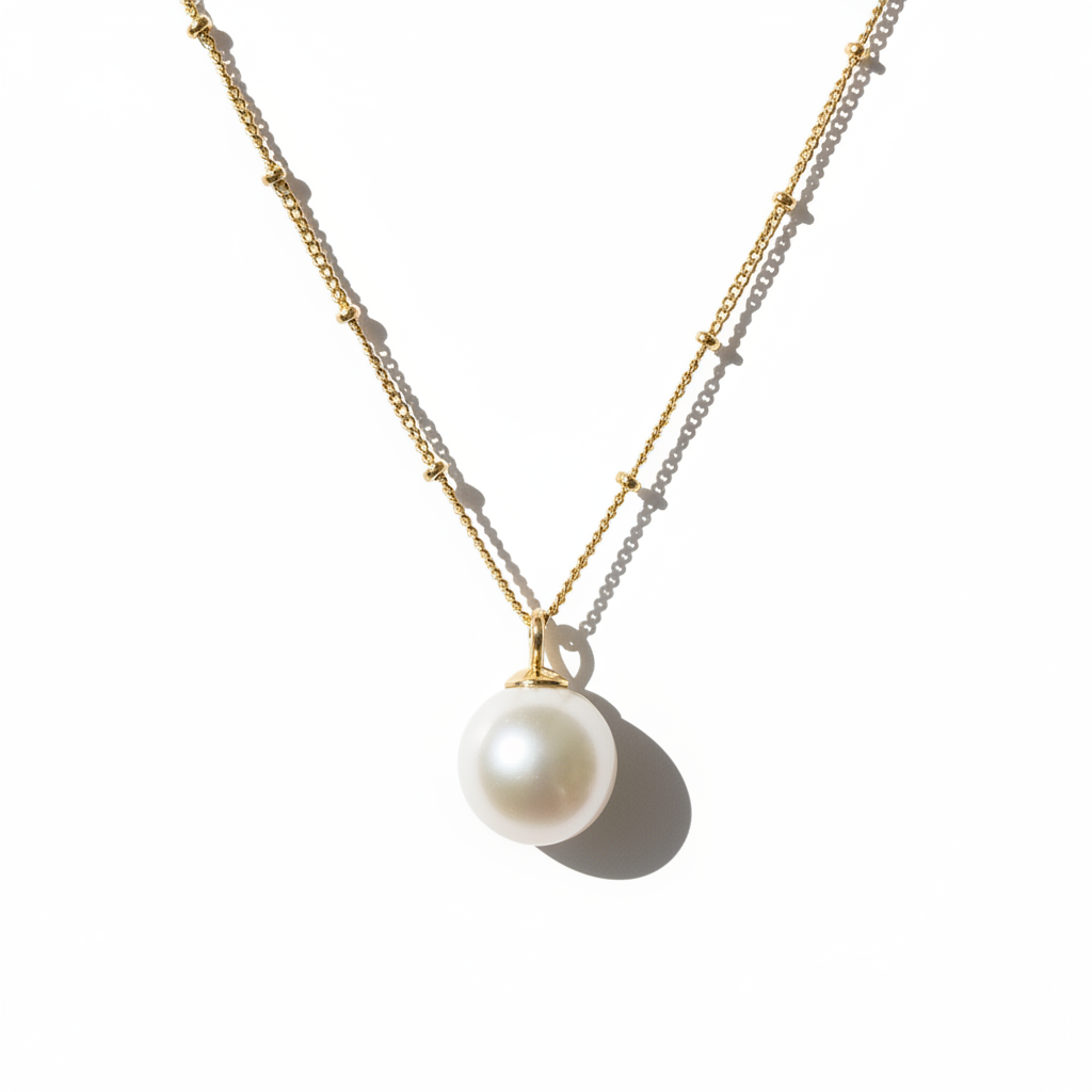 Pearl Pendant Necklace on White Background