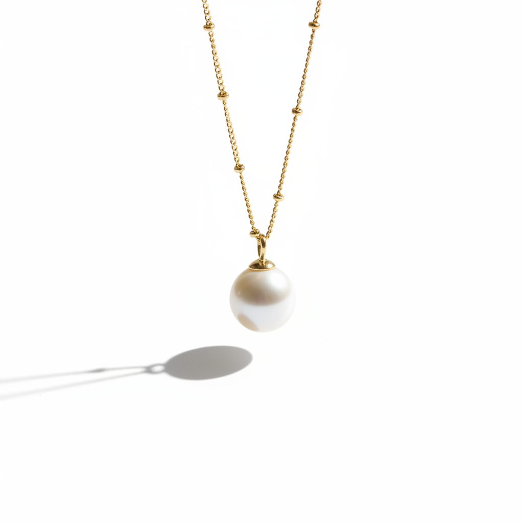 Pearl Pendant Necklace – White Background Editorial