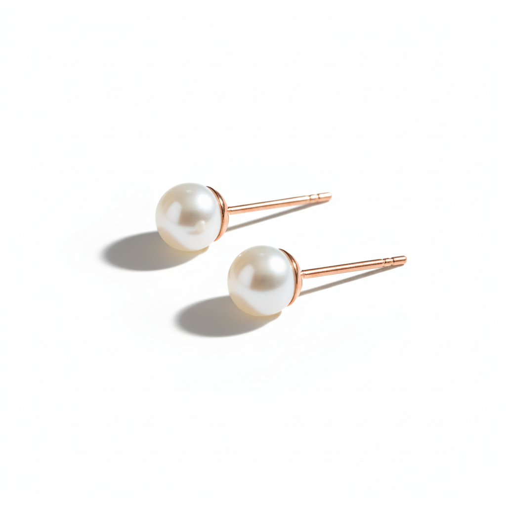 Pearl Stud Earrings in Rose Gold