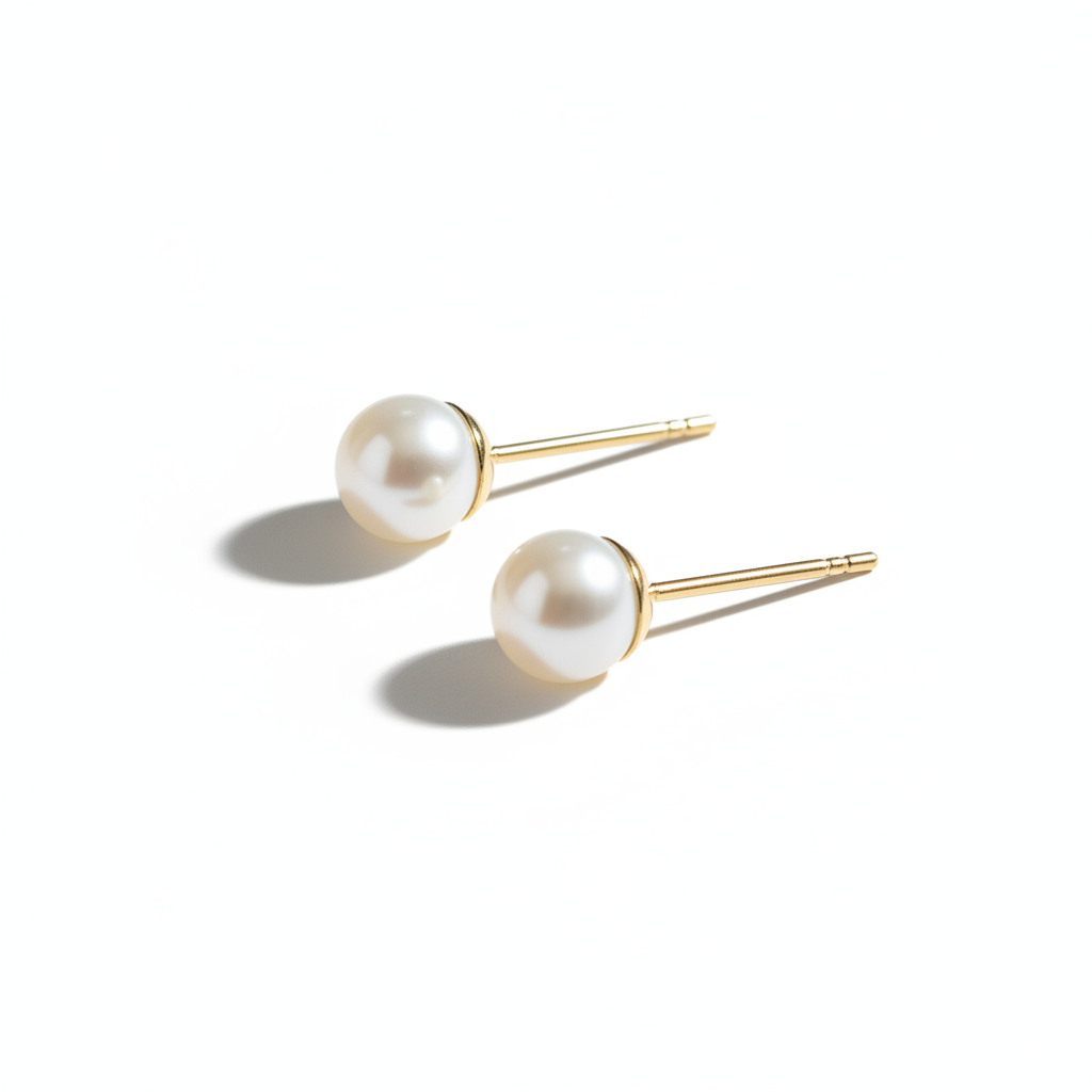 Pearl Stud Earrings — Low Side Profile