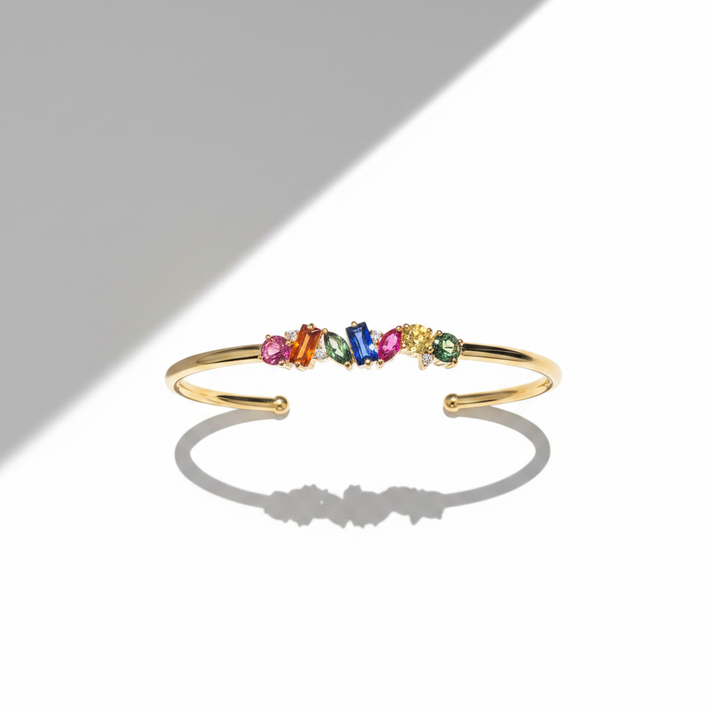 Rainbow Gemstone Cuff Bangle - Flat Lay