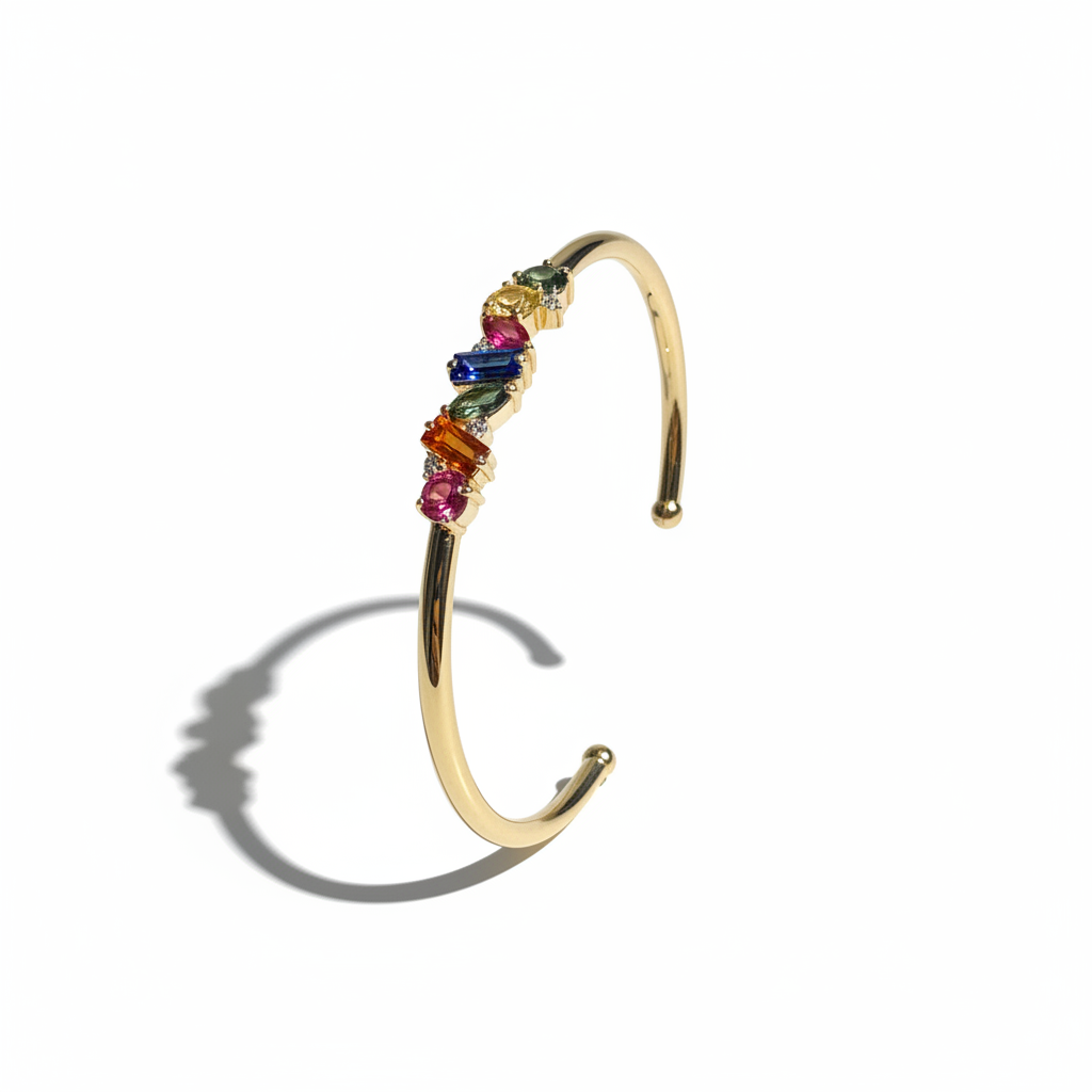 Rainbow Gemstone Cuff Bangle - Side Profile