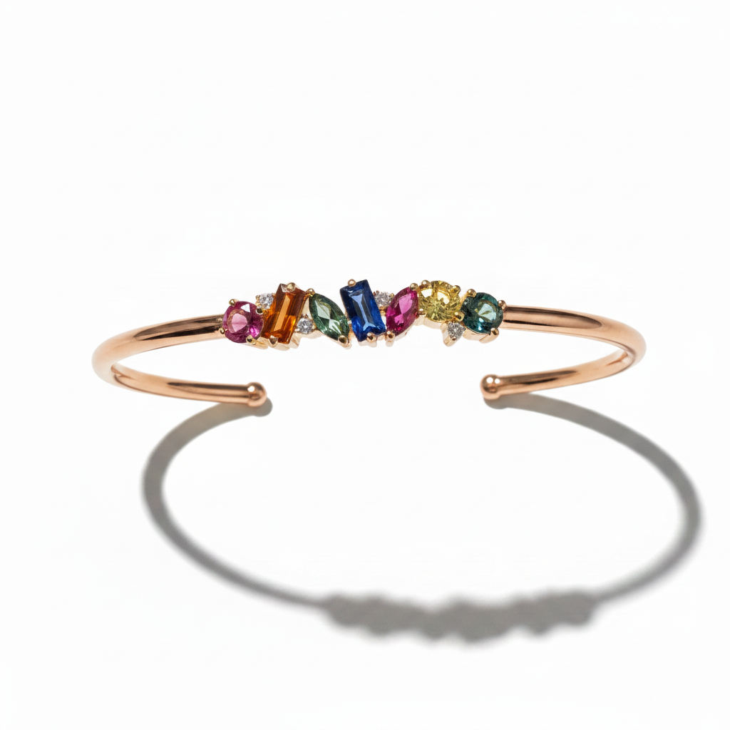 Rose Gold Multicolour Gemstone Cuff Bangle