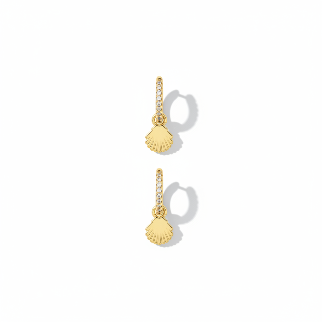 Shell Charm Hoop Earrings – Vertical Layout