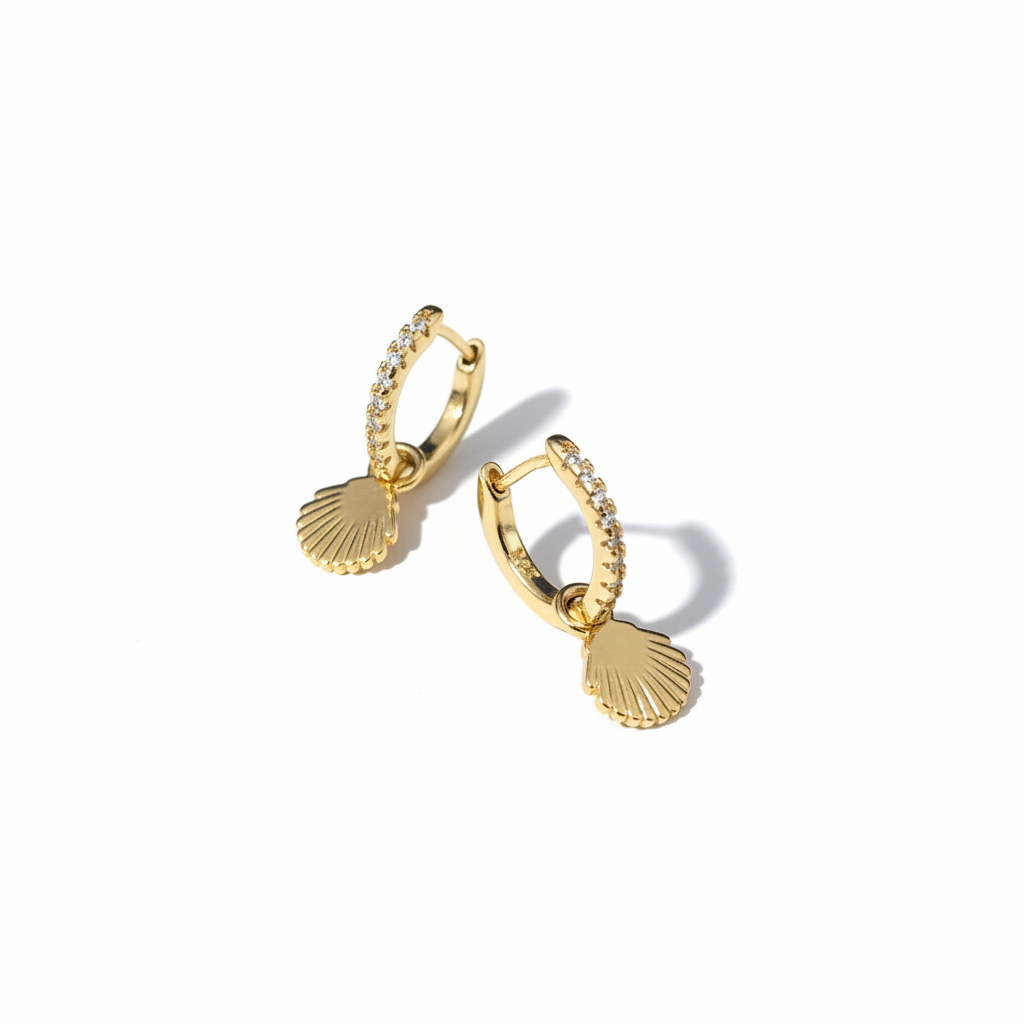 Shell Charm Hoop Earrings – White Background
