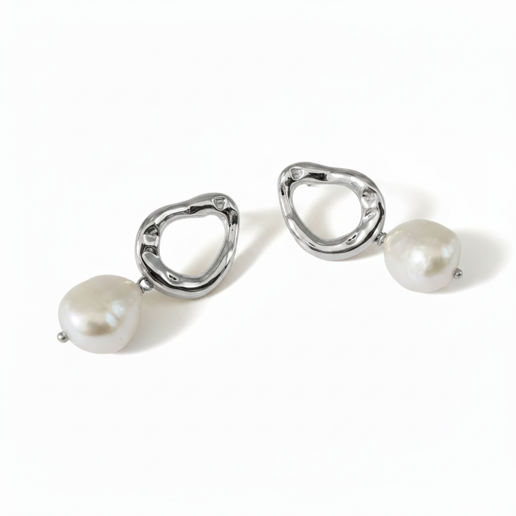 Silver Baroque Pearl Earrings