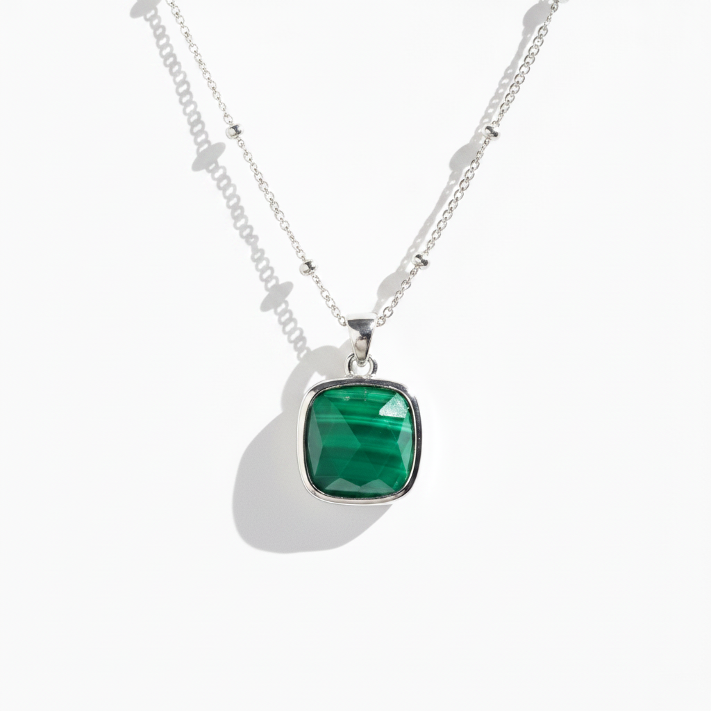 Silver Malachite Pendant Necklace