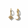 Star & Moon Huggie Earrings – White Background